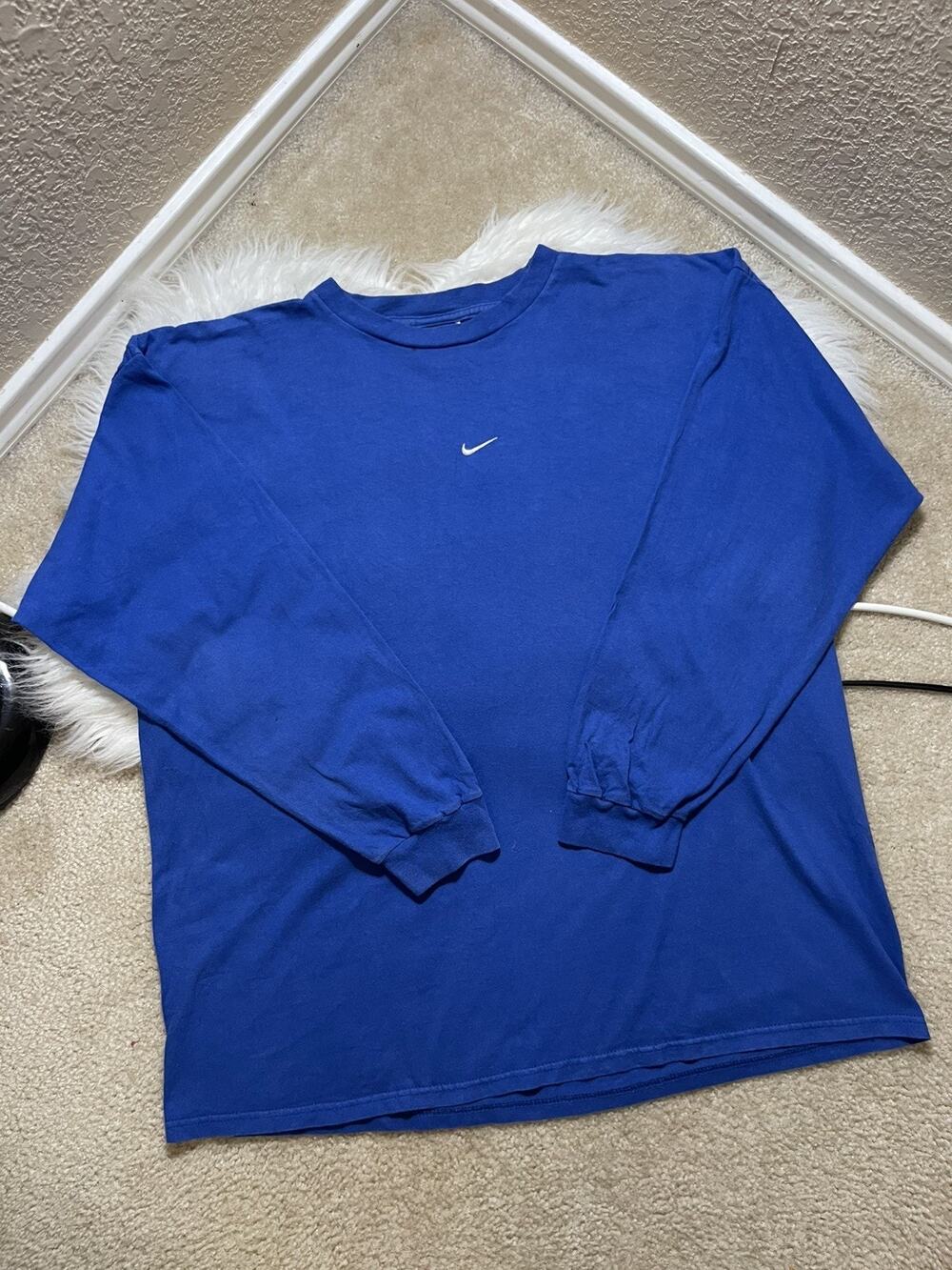 Vintage Y2K Nike Center Swoosh Long Sleeve Tee Shirt XL Blue